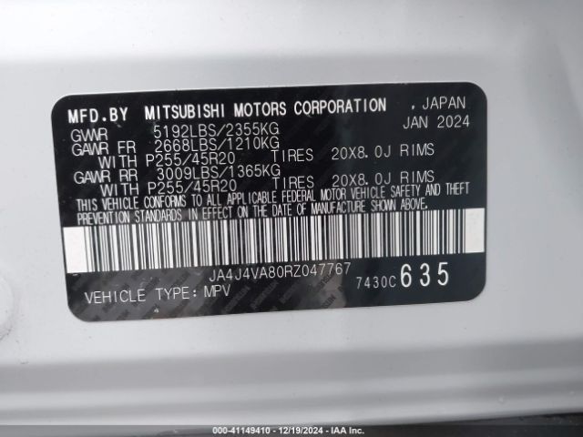 Photo 8 VIN: JA4J4VA80RZ047767 - MITSUBISHI OUTLANDER 