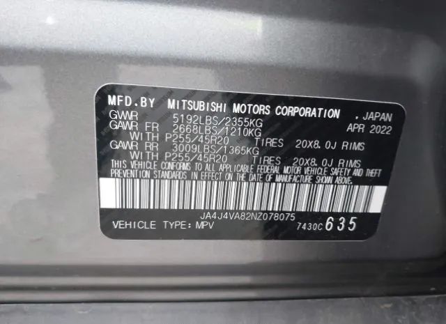 Photo 8 VIN: JA4J4VA82NZ078075 - MITSUBISHI OUTLANDER 