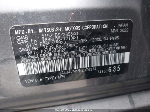 Photo 8 VIN: JA4J4VA83NZ074374 - MITSUBISHI OUTLANDER 