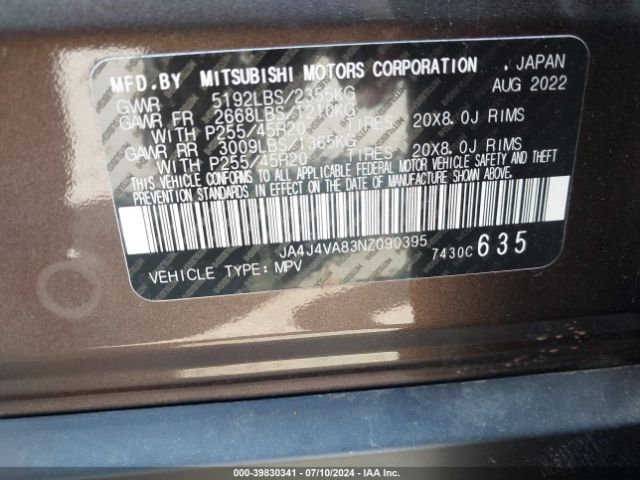 Photo 8 VIN: JA4J4VA83NZ090395 - MITSUBISHI OUTLANDER 