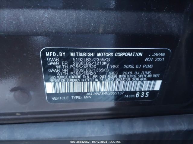 Photo 8 VIN: JA4J4VA84NZ055137 - MITSUBISHI OUTLANDER 