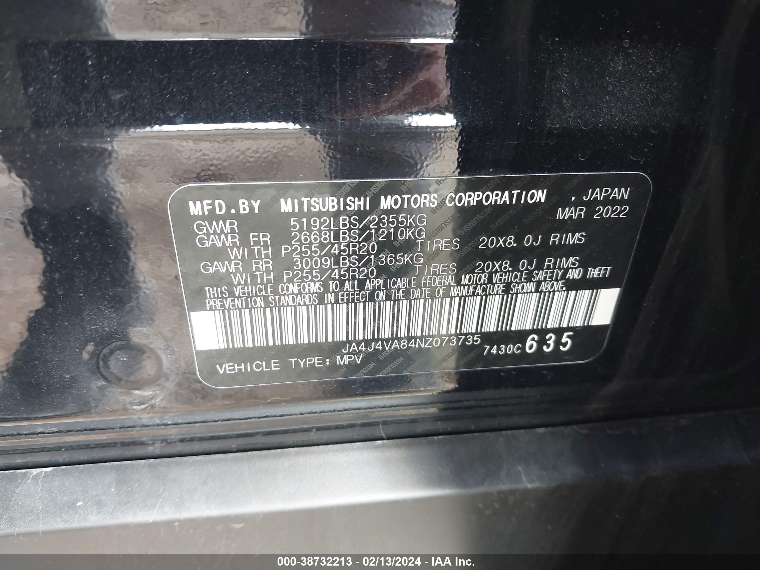 Photo 8 VIN: JA4J4VA84NZ073735 - MITSUBISHI OUTLANDER 