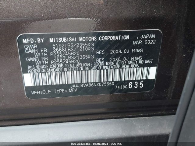 Photo 8 VIN: JA4J4VA86NZ075650 - MITSUBISHI OUTLANDER 