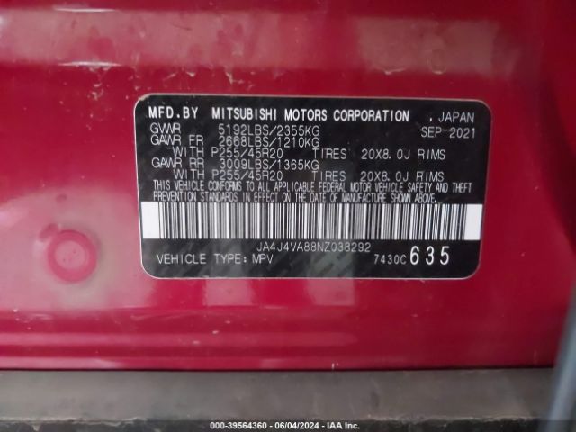 Photo 8 VIN: JA4J4VA88NZ038292 - MITSUBISHI OUTLANDER 