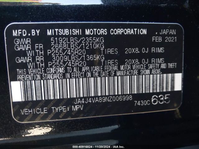 Photo 8 VIN: JA4J4VA89NZ006998 - MITSUBISHI OUTLANDER 