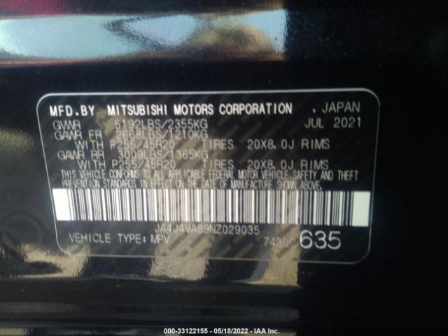 Photo 8 VIN: JA4J4VA89NZ029035 - MITSUBISHI OUTLANDER 