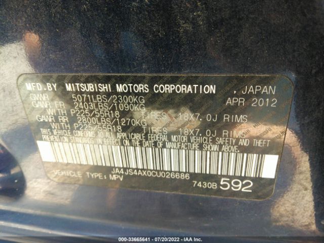 Photo 8 VIN: JA4JS4AX0CU026686 - MITSUBISHI OUTLANDER 