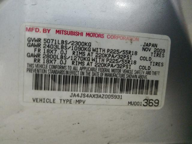 Photo 9 VIN: JA4JS4AX3AZ005931 - MITSUBISHI OUTLANDER 