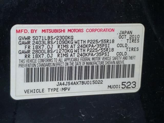 Photo 9 VIN: JA4JS4AX7BU015022 - MITSUBISHI OUTLANDER 