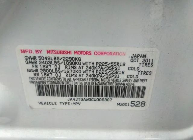 Photo 8 VIN: JA4JT3AW0CU006307 - MITSUBISHI OUTLANDER 