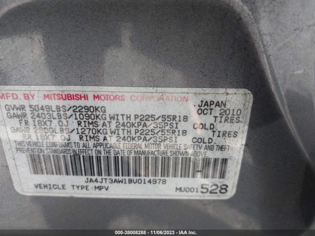 Photo 8 VIN: JA4JT3AW1BU014978 - MITSUBISHI OUTLANDER 