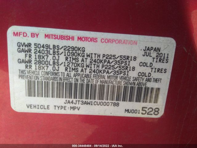 Photo 8 VIN: JA4JT3AW1CU000788 - MITSUBISHI OUTLANDER 