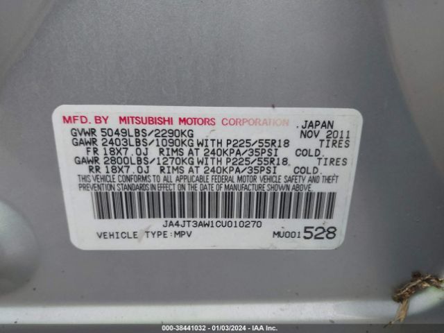 Photo 8 VIN: JA4JT3AW1CU010270 - MITSUBISHI OUTLANDER 