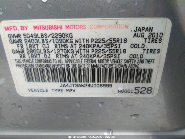 Photo 8 VIN: JA4JT3AW2BU006999 - MITSUBISHI OUTLANDER 