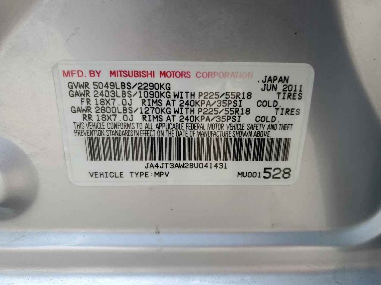 Photo 13 VIN: JA4JT3AW2BU041431 - MITSUBISHI OUTLANDER 