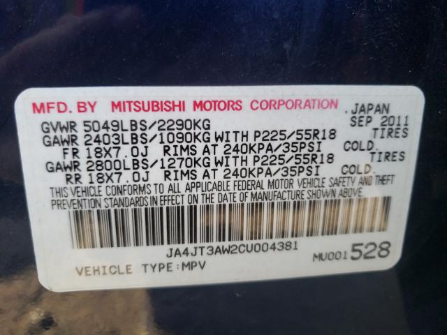 Photo 9 VIN: JA4JT3AW2CU004381 - MITSUBISHI OUTLANDER 