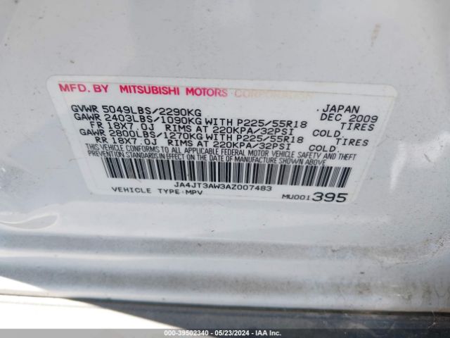 Photo 8 VIN: JA4JT3AW3AZ007483 - MITSUBISHI OUTLANDER 