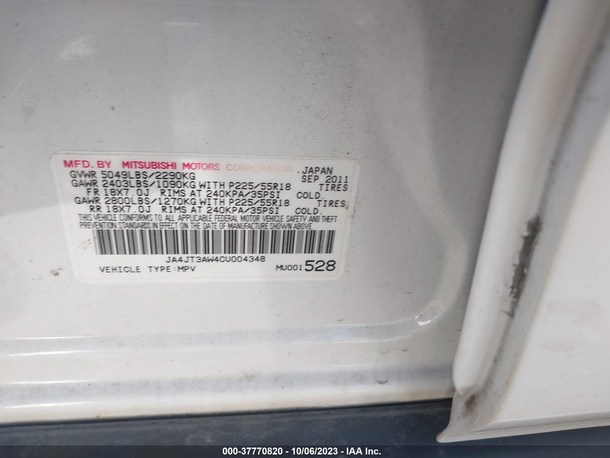 Photo 8 VIN: JA4JT3AW4CU004348 - MITSUBISHI OUTLANDER 