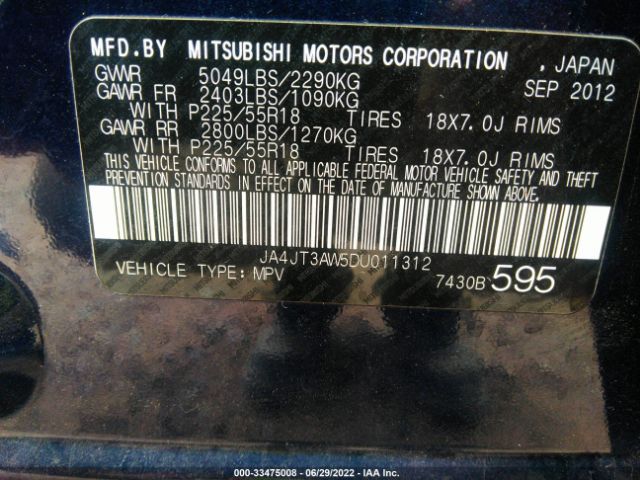 Photo 8 VIN: JA4JT3AW5DU011312 - MITSUBISHI OUTLANDER 