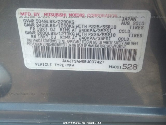 Photo 8 VIN: JA4JT3AW6BU007427 - MITSUBISHI OUTLANDER 