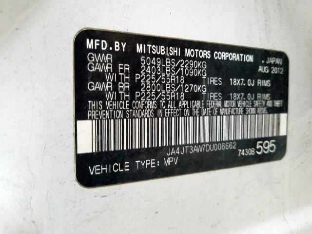 Photo 9 VIN: JA4JT3AW7DU006662 - MITSUBISHI OUTLANDER 