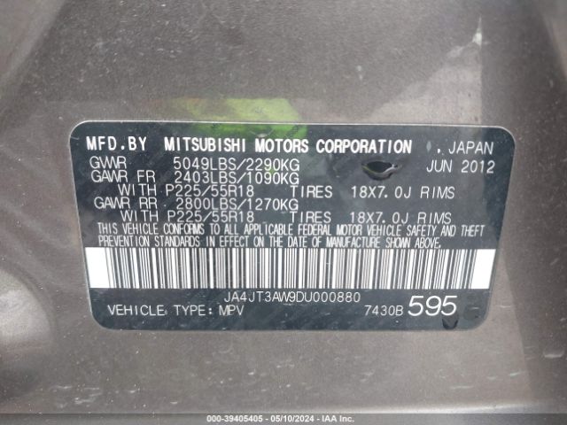 Photo 8 VIN: JA4JT3AW9DU000880 - MITSUBISHI OUTLANDER 