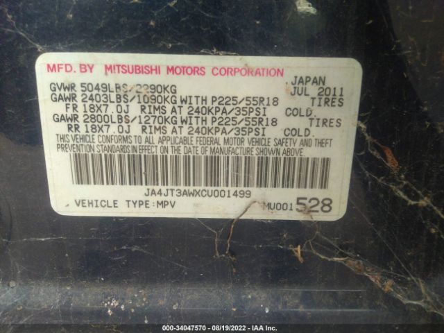 Photo 8 VIN: JA4JT3AWXCU001499 - MITSUBISHI OUTLANDER 