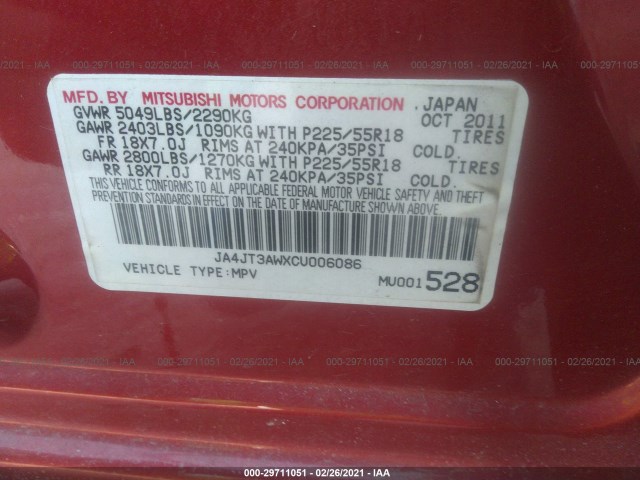 Photo 8 VIN: JA4JT3AWXCU006086 - MITSUBISHI OUTLANDER 