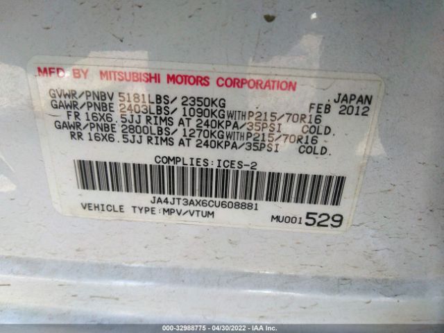 Photo 8 VIN: JA4JT3AX6CU608881 - MITSUBISHI OUTLANDER 