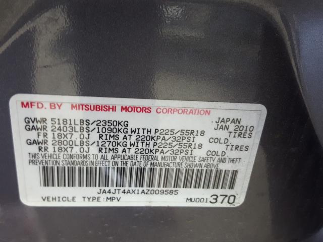 Photo 9 VIN: JA4JT4AX1AZ009585 - MITSUBISHI OUTLANDER 