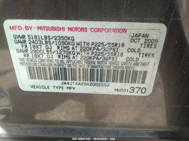 Photo 8 VIN: JA4JT4AX9AZ002593 - MITSUBISHI OUTLANDER 