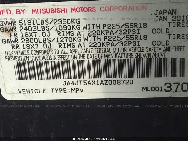 Photo 8 VIN: JA4JT5AX1AZ008720 - MITSUBISHI OUTLANDER 