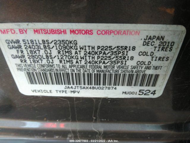 Photo 8 VIN: JA4JT5AX4BU027874 - MITSUBISHI OUTLANDER 