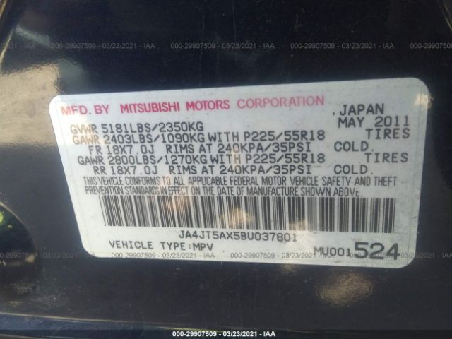 Photo 8 VIN: JA4JT5AX5BU037801 - MITSUBISHI OUTLANDER 