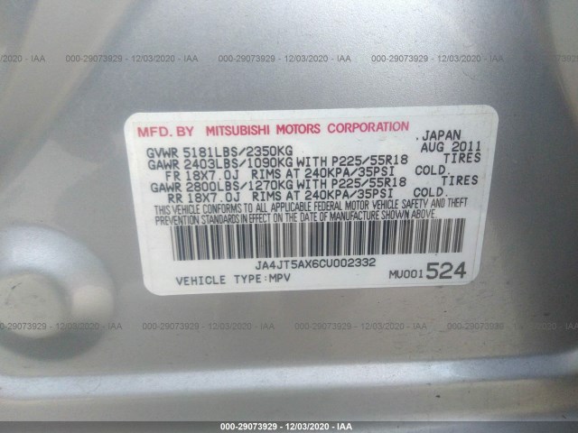 Photo 8 VIN: JA4JT5AX6CU002332 - MITSUBISHI OUTLANDER 