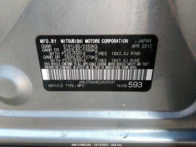 Photo 8 VIN: JA4JT5AX6CU025531 - MITSUBISHI OUTLANDER 