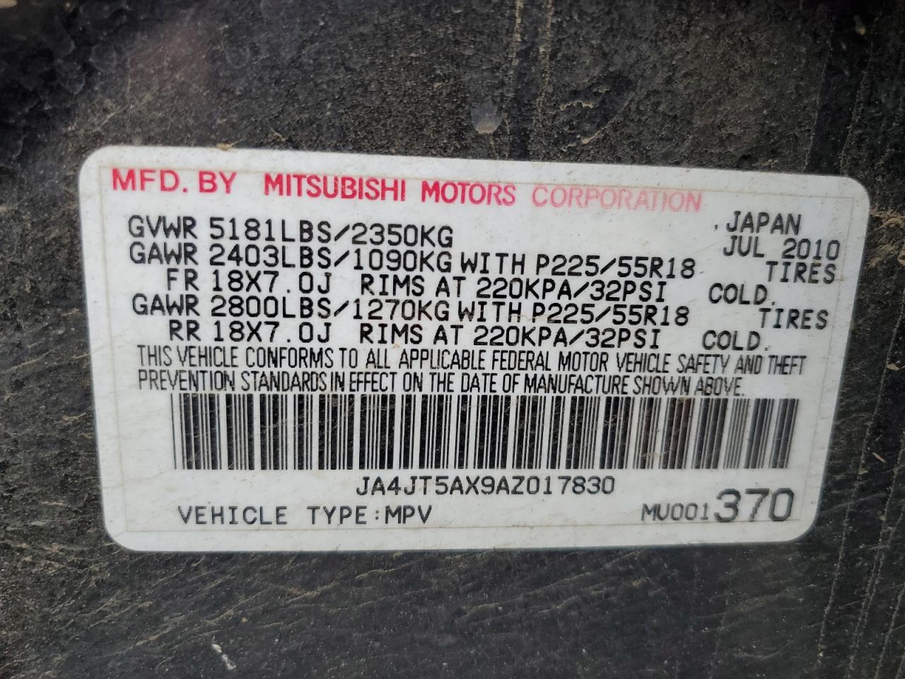 Photo 12 VIN: JA4JT5AX9AZ017830 - MITSUBISHI OUTLANDER 