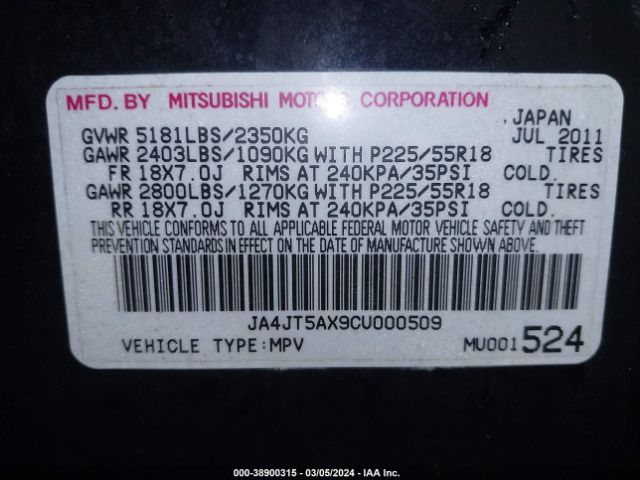 Photo 8 VIN: JA4JT5AX9CU000509 - MITSUBISHI OUTLANDER 