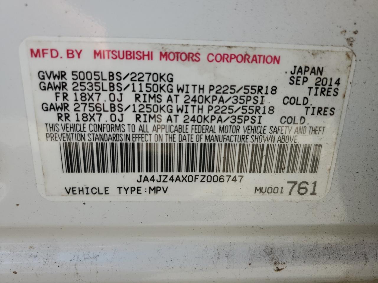 Photo 12 VIN: JA4JZ4AX0FZ006747 - MITSUBISHI OUTLANDER 