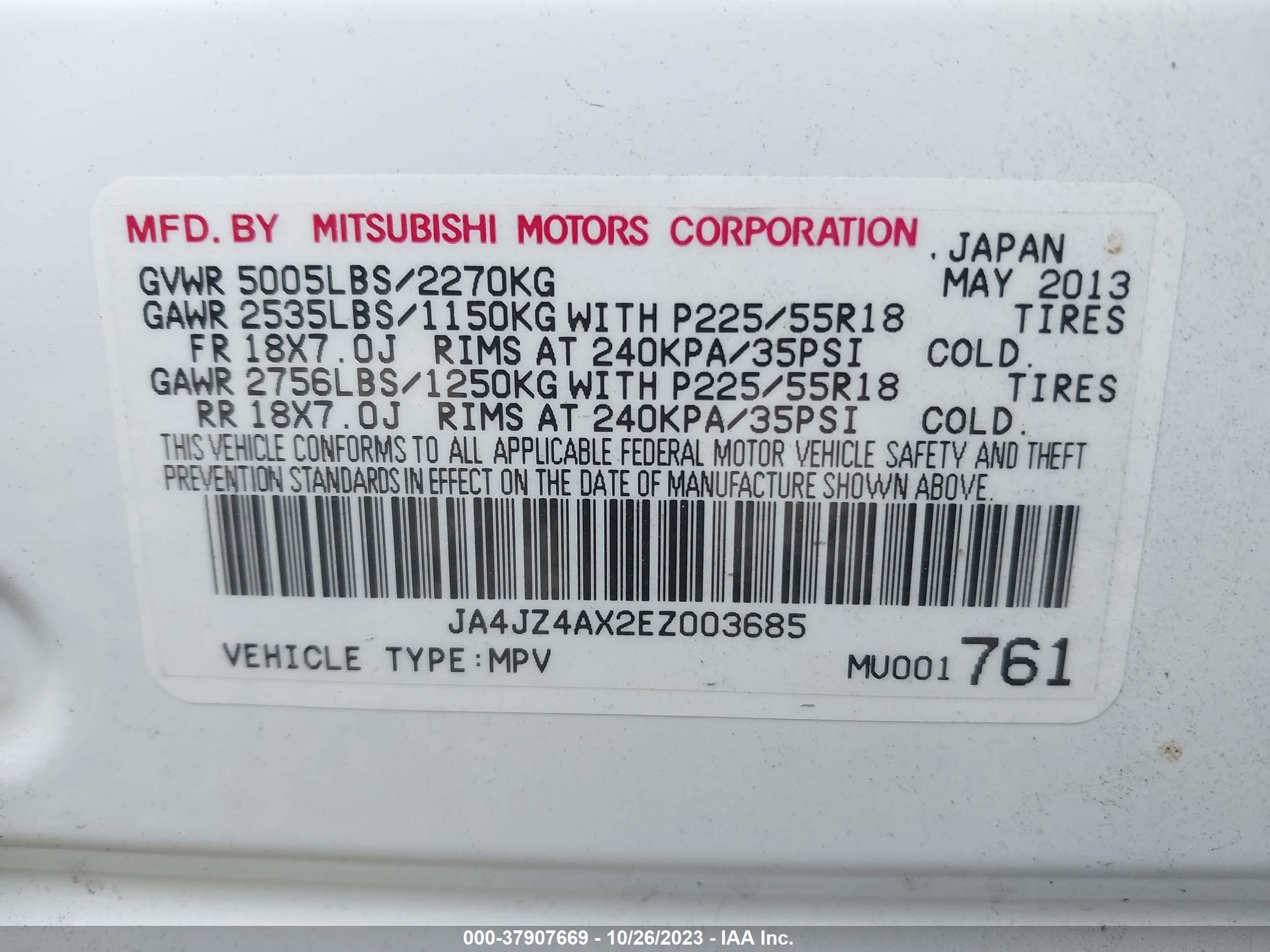 Photo 8 VIN: JA4JZ4AX2EZ003685 - MITSUBISHI OUTLANDER 