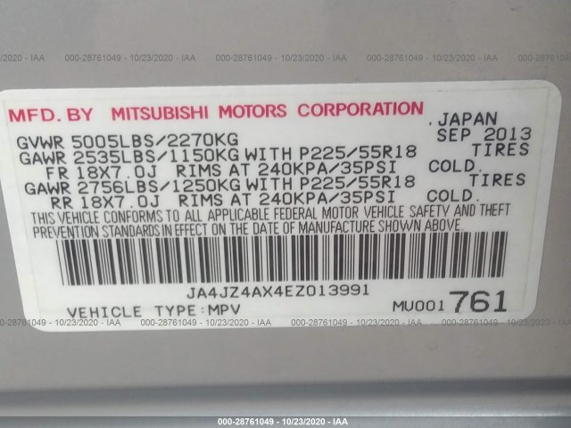 Photo 8 VIN: JA4JZ4AX4EZ013991 - MITSUBISHI OUTLANDER 