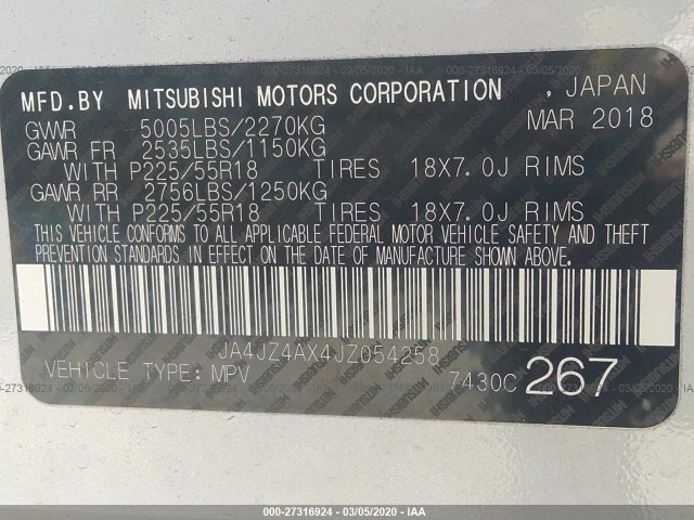 Photo 8 VIN: JA4JZ4AX4JZ054258 - MITSUBISHI OUTLANDER 