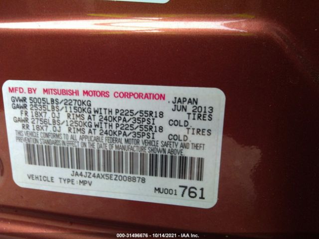 Photo 8 VIN: JA4JZ4AX5EZ008878 - MITSUBISHI OUTLANDER 