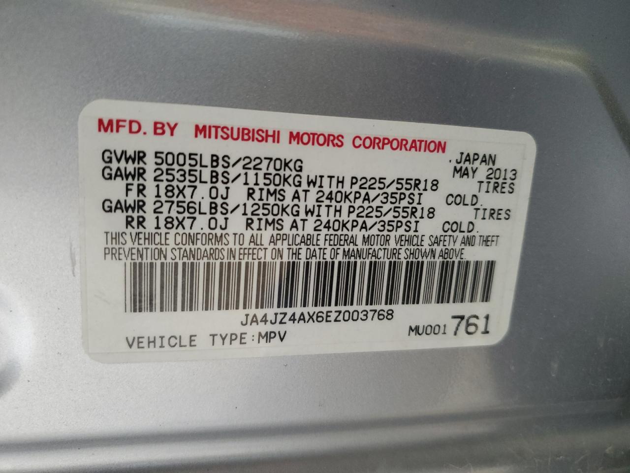 Photo 12 VIN: JA4JZ4AX6EZ003768 - MITSUBISHI OUTLANDER 