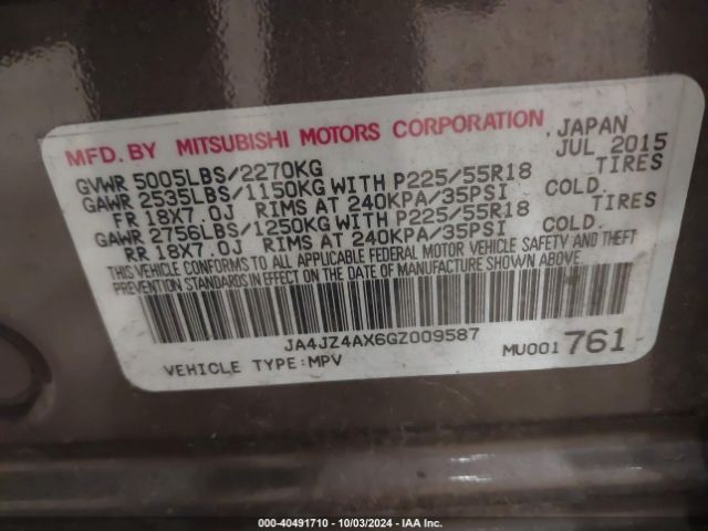 Photo 8 VIN: JA4JZ4AX6GZ009587 - MITSUBISHI OUTLANDER 