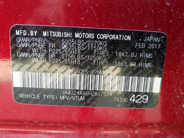 Photo 9 VIN: JA4JZ4AX6HZ607504 - MITSUBISHI OUTLANDER 