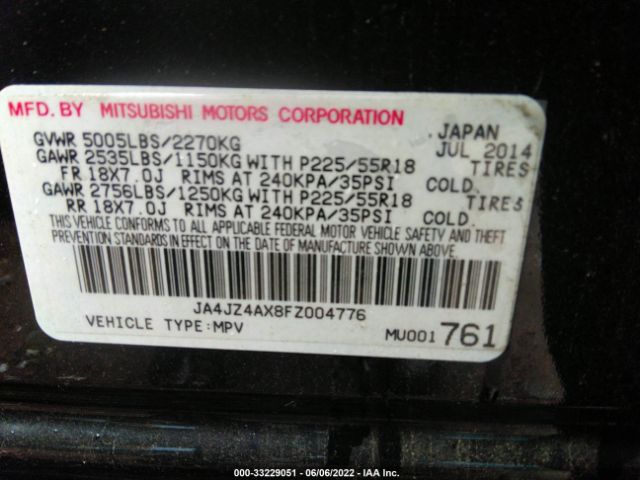 Photo 8 VIN: JA4JZ4AX8FZ004776 - MITSUBISHI OUTLANDER 