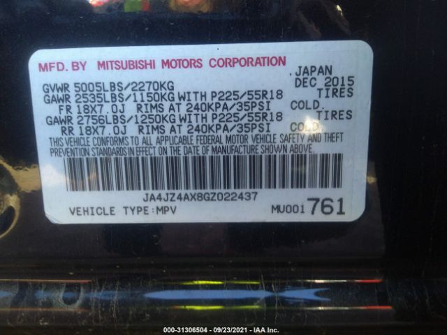 Photo 8 VIN: JA4JZ4AX8GZ022437 - MITSUBISHI OUTLANDER 