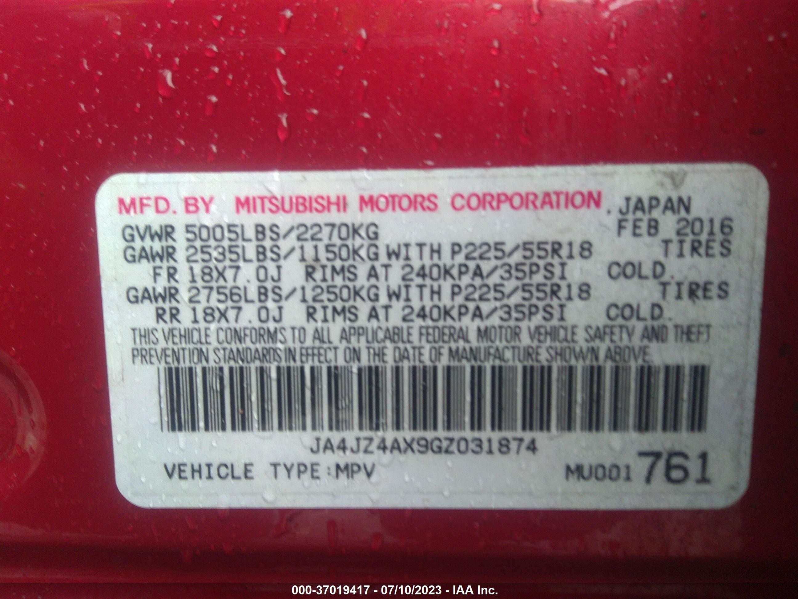 Photo 8 VIN: JA4JZ4AX9GZ031874 - MITSUBISHI OUTLANDER 