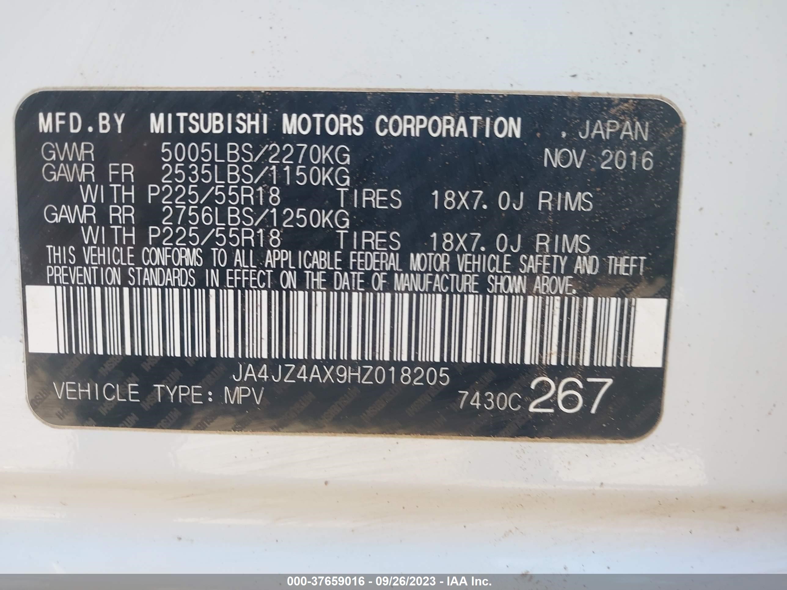 Photo 8 VIN: JA4JZ4AX9HZ018205 - MITSUBISHI OUTLANDER 